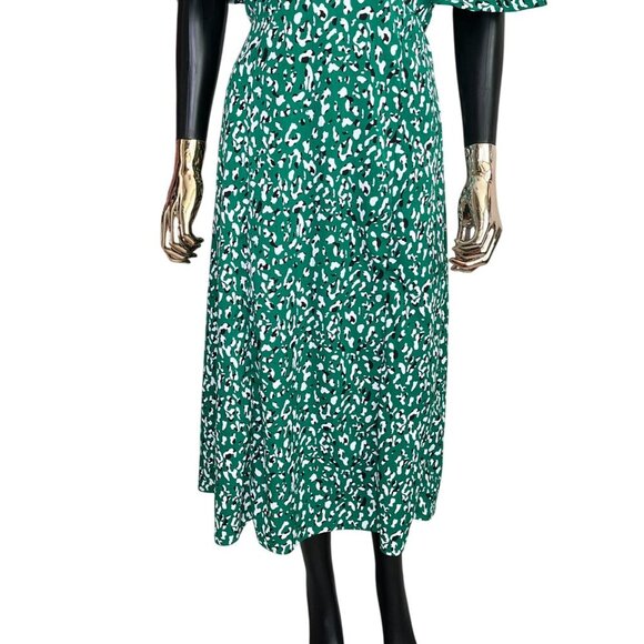 AX Paris Green Black White Abstract Print Flutter Sleeve Midi Dress Size 6 - Picture 6 of 9